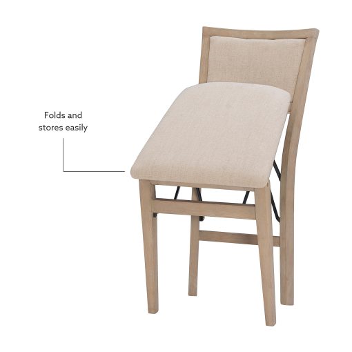 Linon Baker Wood Folding Accent Chairs, Gray Wash/Beige, Set Of 2 Chairs - Image 2