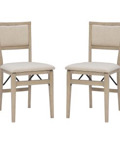 Linon Baker Wood Folding Accent Chairs, Gray Wash/Beige, Set Of 2 Chairs