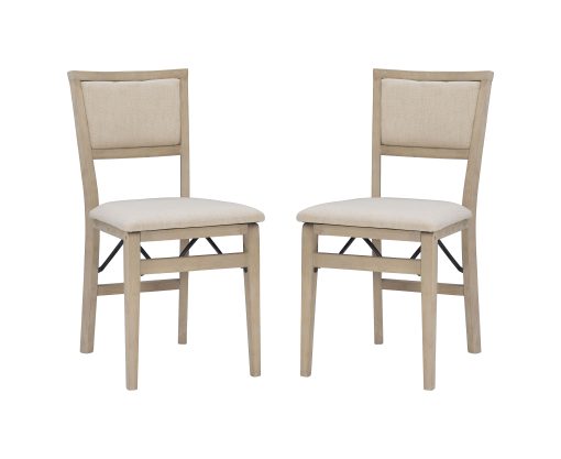 Linon Baker Wood Folding Accent Chairs, Gray Wash/Beige, Set Of 2 Chairs