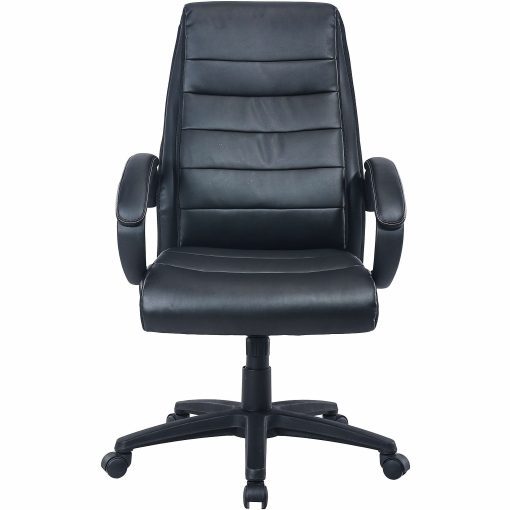 Lorell® Deluxe Ergonomic Bonded Leather High-Back Chair, Black - Image 2