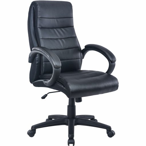 Lorell® Deluxe Ergonomic Bonded Leather High-Back Chair, Black