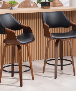 Glamour Home Beasley Faux Leather Counter Height Stool With Back, Black 2