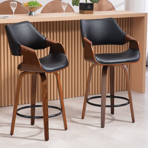 Glamour Home Beasley Faux Leather Counter Height Stool With Back, Black - Image 2