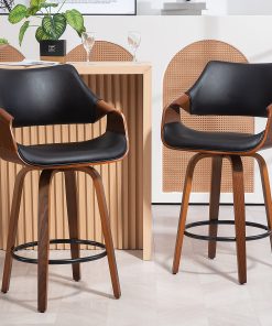 Glamour Home Beasley Faux Leather Counter Height Stool With Back, Black