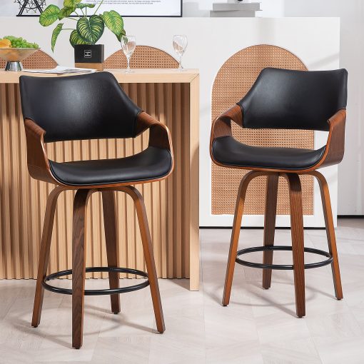 Glamour Home Beasley Faux Leather Counter Height Stool With Back, Black