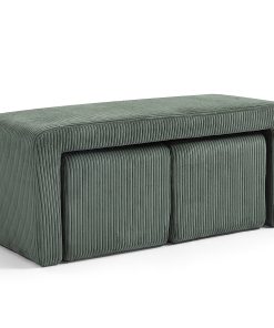 Glamour Home Belgin Corduroy Velvet Fabric Bench With Ottomans, 17-5/16”H x 40-1/2”W x 16-15/16”D, Dark Green 2