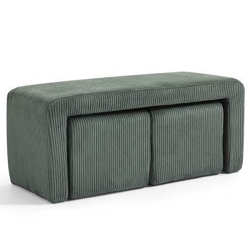 Glamour Home Belgin Corduroy Velvet Fabric Bench With Ottomans, 17-5/16”H x 40-1/2”W x 16-15/16”D, Dark Green - Image 2