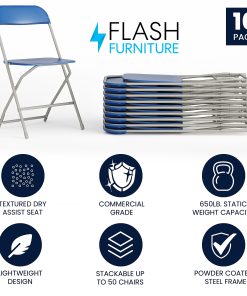 Flash Furniture HERCULES Series Premium Plastic Folding Chairs, Blue, Set Of 10 Chairs 2