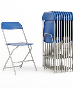Flash Furniture HERCULES Series Premium Plastic Folding Chairs, Blue, Set Of 10 Chairs