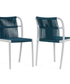 Glamour Home Belden Fabric Dining Accent Chairs, Blue/White, Set Of 2 Chairs