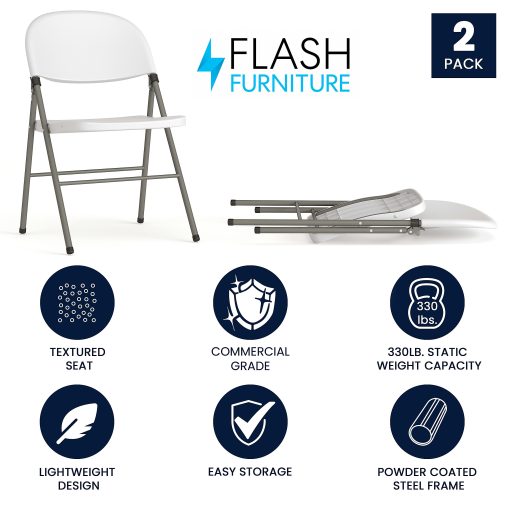 Flash Furniture HERCULES Plastic Folding Chairs, White/Gray, Set Of 2 Chairs - Image 2