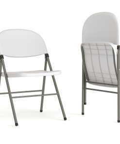 Flash Furniture HERCULES Plastic Folding Chairs, White/Gray, Set Of 2 Chairs