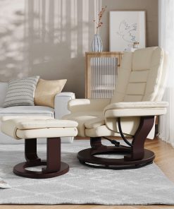 Flash Furniture LeatherSoft™ Faux Leather Recliner And Ottoman, Beige/Mahogany 2