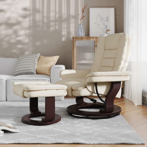 Flash Furniture LeatherSoft™ Faux Leather Recliner And Ottoman, Beige/Mahogany - Image 2