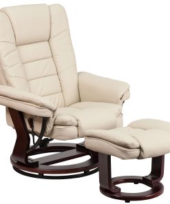 Flash Furniture LeatherSoft™ Faux Leather Recliner And Ottoman, Beige/Mahogany