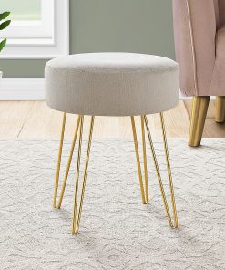 Monarch Specialties Sharon Ottoman With Hairpin Legs, Beige/Gold 2