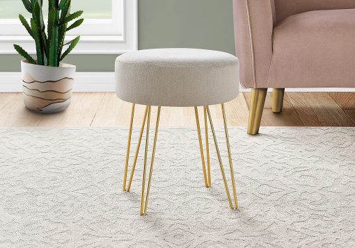 Monarch Specialties Sharon Ottoman With Hairpin Legs, Beige/Gold - Image 2