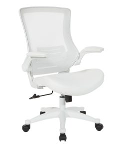 Office Star™ Work Smart Faux Leather Screen-Back Manager Chair With Padded Flip Arms, White 2