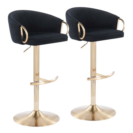 Lumisource Claire Adjustable Bar Stools, Black/Gold, Set Of 2 Stools, BSCLAIRE2AUVBK2