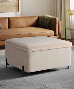 Lifestyle Solutions Kansas Large Storage Ottoman, 31.1″W x 31.1″D x 18.1″H, Taupe 2
