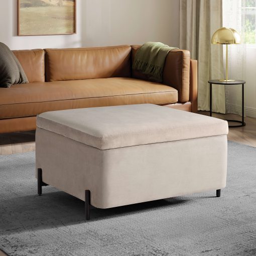 Lifestyle Solutions Kansas Large Storage Ottoman, 31.1"W x 31.1"D x 18.1"H, Taupe - Image 2