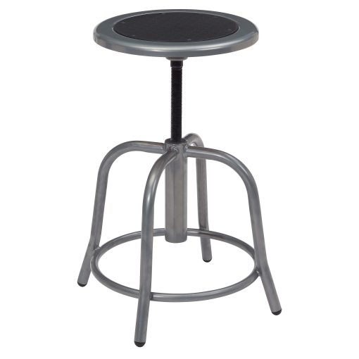 National Public Seating® 18” - 24” Height Adjustable Swivel Stool, Black Steel Seat, Gray Frame - Image 2