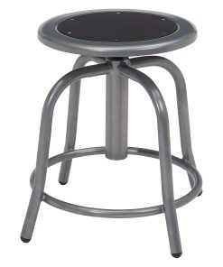 National Public Seating® 18” - 24” Height Adjustable Swivel Stool, Black Steel Seat, Gray Frame