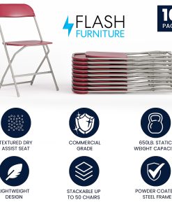 Flash Furniture HERCULES Series Premium Plastic Folding Chairs, Red, Set Of 10 Chairs 2
