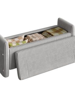 Bestier Corduroy Ottoman With Storage, 19”H x 44”W x 14”D, Gray