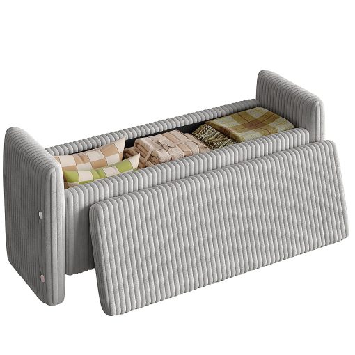 Bestier Corduroy Ottoman With Storage, 19”H x 44”W x 14”D, Gray