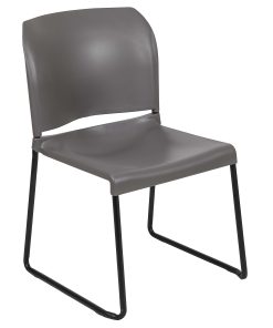 Flash Furniture HERCULES Full-Back Contoured Stacking Chair With Sled Base, Gray/Black