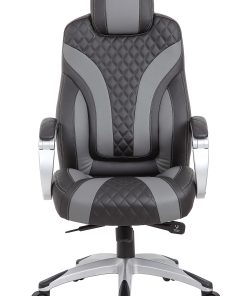 Boss Office Products Hinged Arm Ergonomic Faux Leather High-Back Executive Chair With Synchro-Tilt, Black/Gray 2