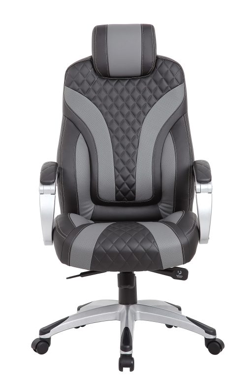 Boss Office Products Hinged Arm Ergonomic Faux Leather High-Back Executive Chair With Synchro-Tilt, Black/Gray - Image 2