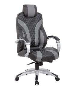 Boss Office Products Hinged Arm Ergonomic Faux Leather High-Back Executive Chair With Synchro-Tilt, Black/Gray