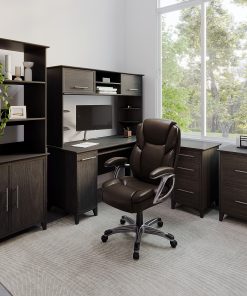 Realspace® Cressfield Bonded Leather High-Back Executive Office Chair, Brown/Silver, BIFMA Compliant 2