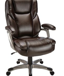 Realspace® Cressfield Bonded Leather High-Back Executive Office Chair, Brown/Silver, BIFMA Compliant