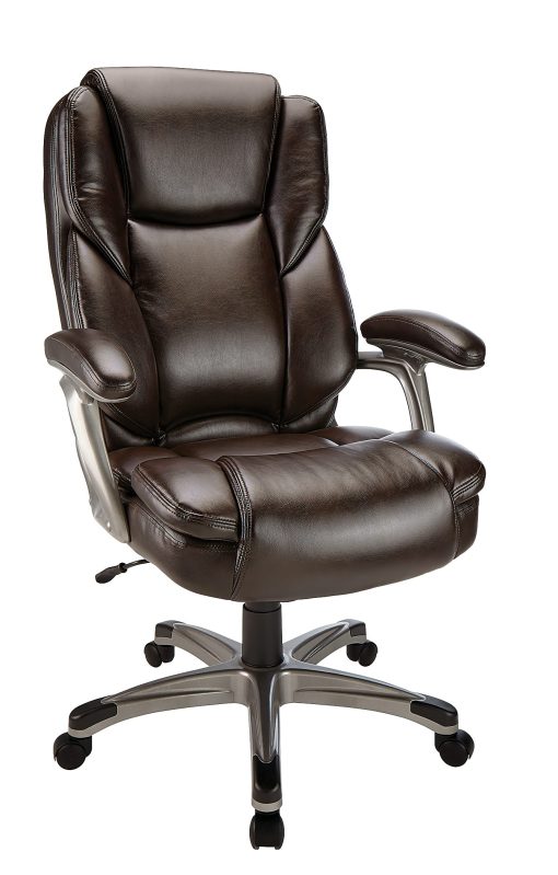 Realspace® Cressfield Bonded Leather High-Back Executive Office Chair, Brown/Silver, BIFMA Compliant