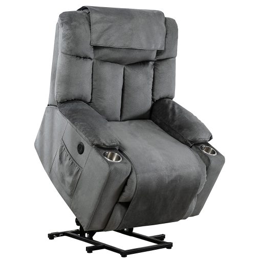 Bestier Microfiber Oversize Power Lift Recliner Accent Chair With 2-Cup Holder, USB And Chair Covers, Gray