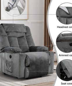 Bestier Microfiber Oversize Power Lift Recliner Accent Chair With 2-Cup Holder, USB And Chair Covers, Gray 2