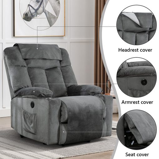 Bestier Microfiber Oversize Power Lift Recliner Accent Chair With 2-Cup Holder, USB And Chair Covers, Gray - Image 2