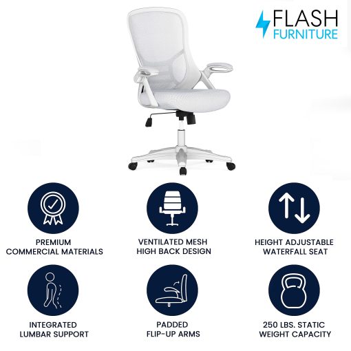 Flash Furniture Ergonomic Mesh High-Back Office Chair, White - Image 2