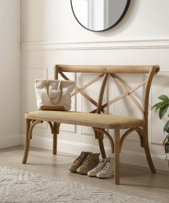 Linon Corie Bentwood Bench With Backrest, 35″H x 44-1/2″W x 24-1/2″D, Brown 2