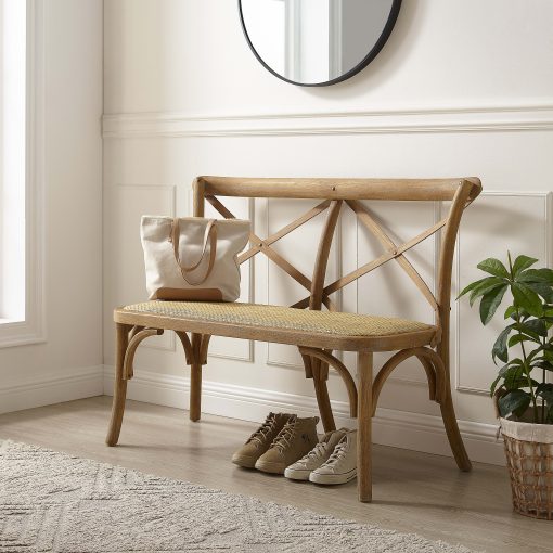 Linon Corie Bentwood Bench With Backrest, 35"H x 44-1/2"W x 24-1/2"D, Brown - Image 2