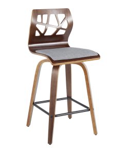 LumiSource Folia Mid-Century Modern Counter Stools, Walnut/Light Gray, Set Of 2 Stools 2