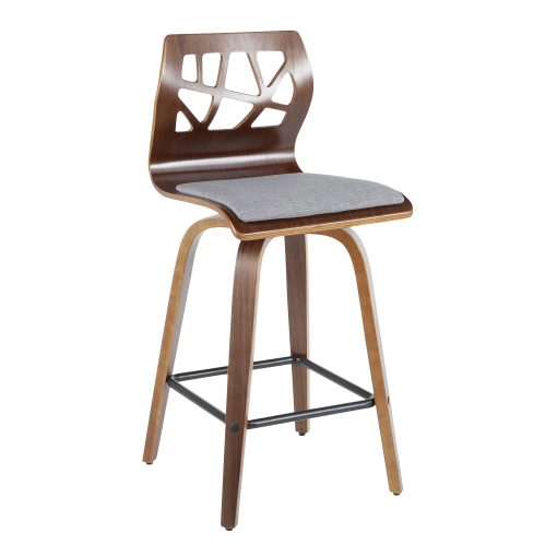 LumiSource Folia Mid-Century Modern Counter Stools, Walnut/Light Gray, Set Of 2 Stools - Image 2