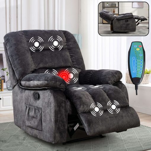 Bestier Oversized Fabric Recliner With 8-Point Vibration Massage, Dark Gray - Image 2