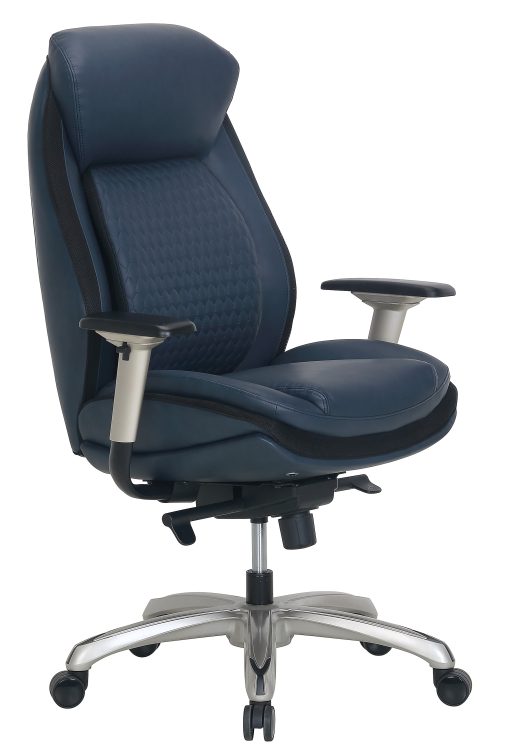 Shaquille O'Neal™ Zethus Ergonomic Bonded Leather High-Back Executive Office Chair, Navy/Silver