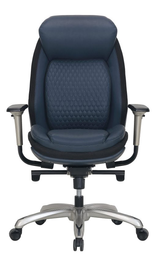 Shaquille O'Neal™ Zethus Ergonomic Bonded Leather High-Back Executive Office Chair, Navy/Silver - Image 2