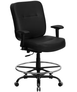 Flash Furniture HERCULES Big & Tall LeatherSoft Ergonomic Drafting Chair with Rectangular Back and Adjustable Arms, Black 2