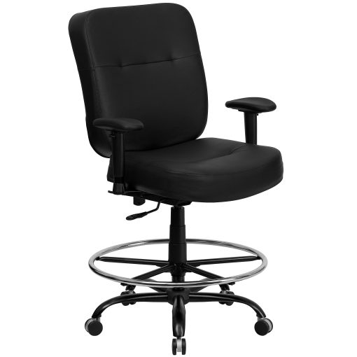 Flash Furniture HERCULES Big & Tall LeatherSoft Ergonomic Drafting Chair with Rectangular Back and Adjustable Arms, Black - Image 2